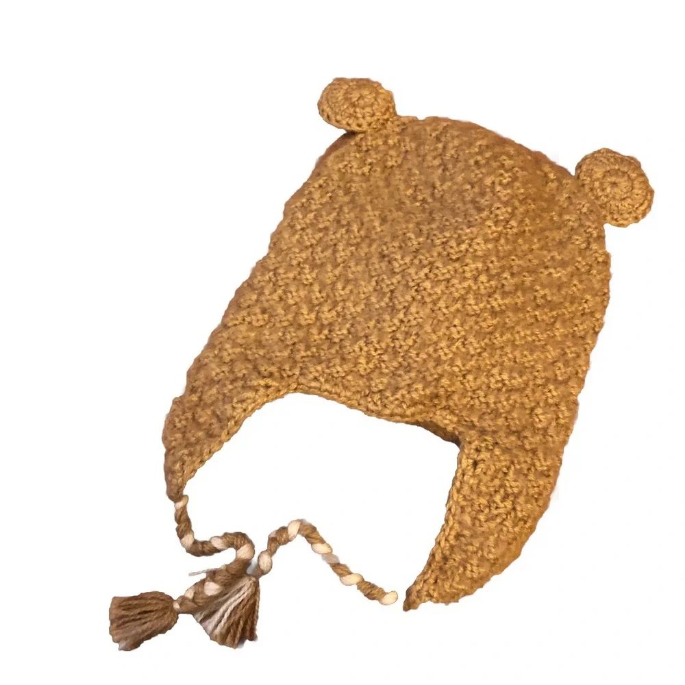 Andes Fair Trade Beanie Hat Brown Teddy Bear Tassles Alpaca Blend Kids Adult S